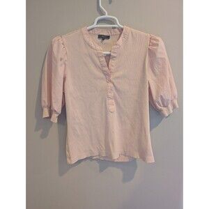Quince Women's L Cotton Puff Sleeve Top Ballet Slipper Pink Pastel Thin Ribbed
